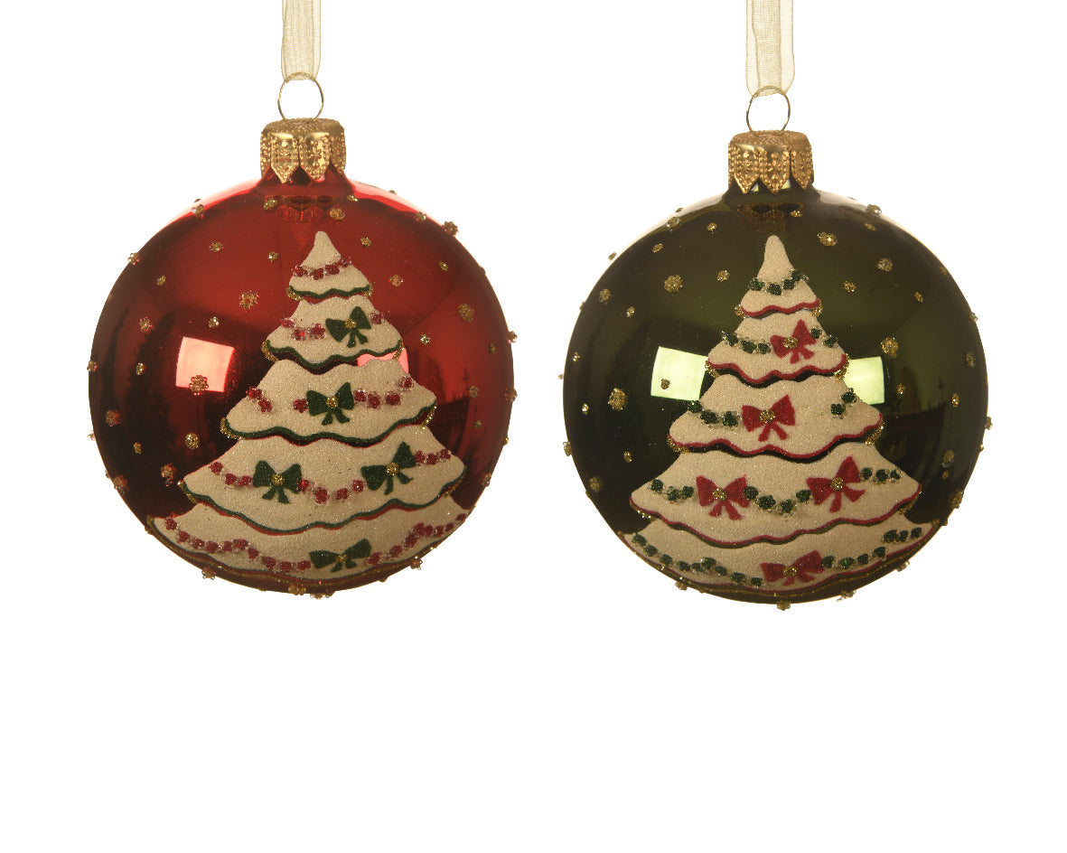 Pallina di natale in vetro con albero di natale diametro 8cm 1 pezzo, due colorazioni Kaemingk Pallina di natale in vetro con albero di natale diametro 8cm 1 pezzo, due colorazioni Kaemingk